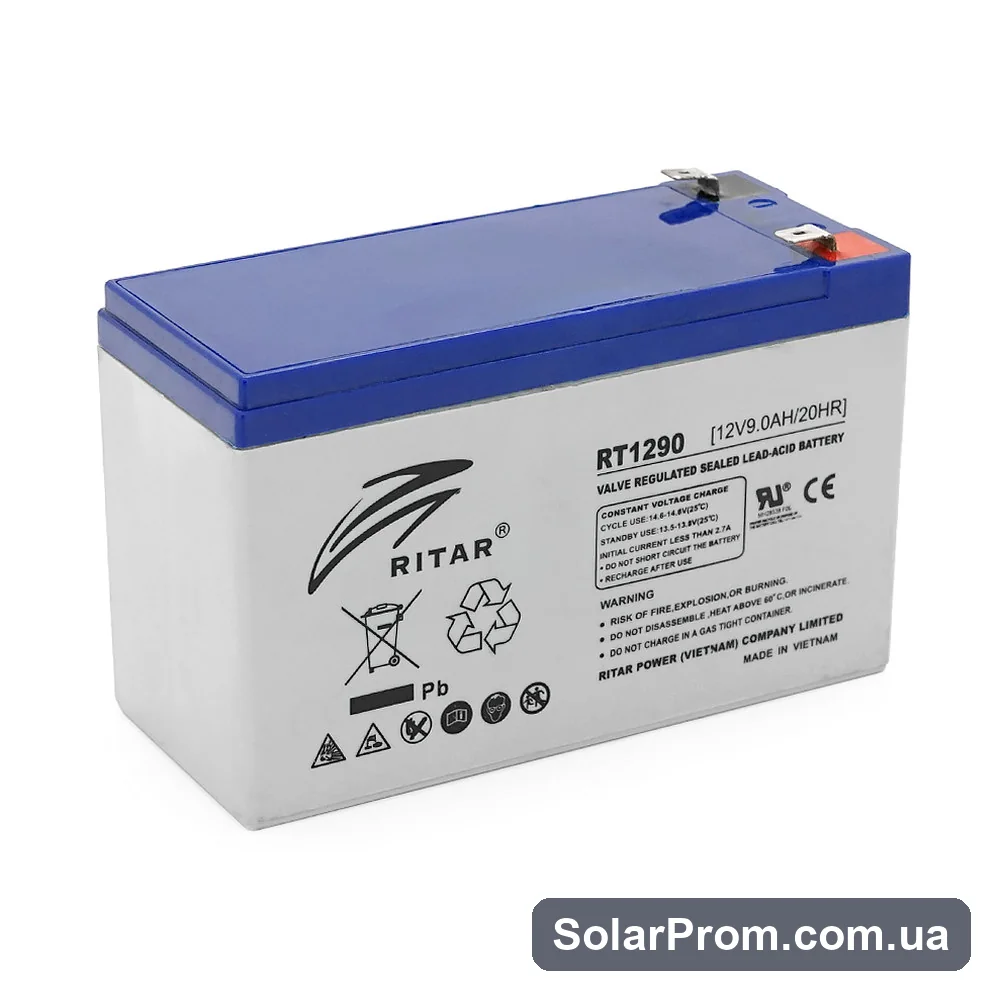Аккумуляторная батарея AGM RITAR RT1290, Gray Case, 12V 9.0Ah ( 151 х 65 х 94 (100) ) Q12 в каталоге SolarProm