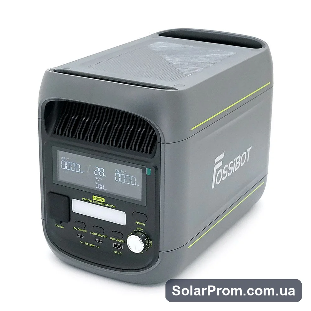 Портативная зарядная станция FOSSiBOT F1800, 1800W / 1024Wh LiFePO4, MPPT 500W max, DC-12V, Car port-12V, AC230V, USB-A, USB-C - фото 2, SolarProm