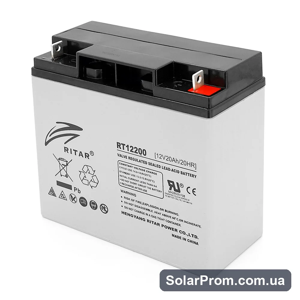 Аккумуляторная батарея AGM RITAR RT12200, L5, Gray Case, 12V 20.0Ah ( 181 х 77 х 167 ) Q4 - фото 2, SolarProm