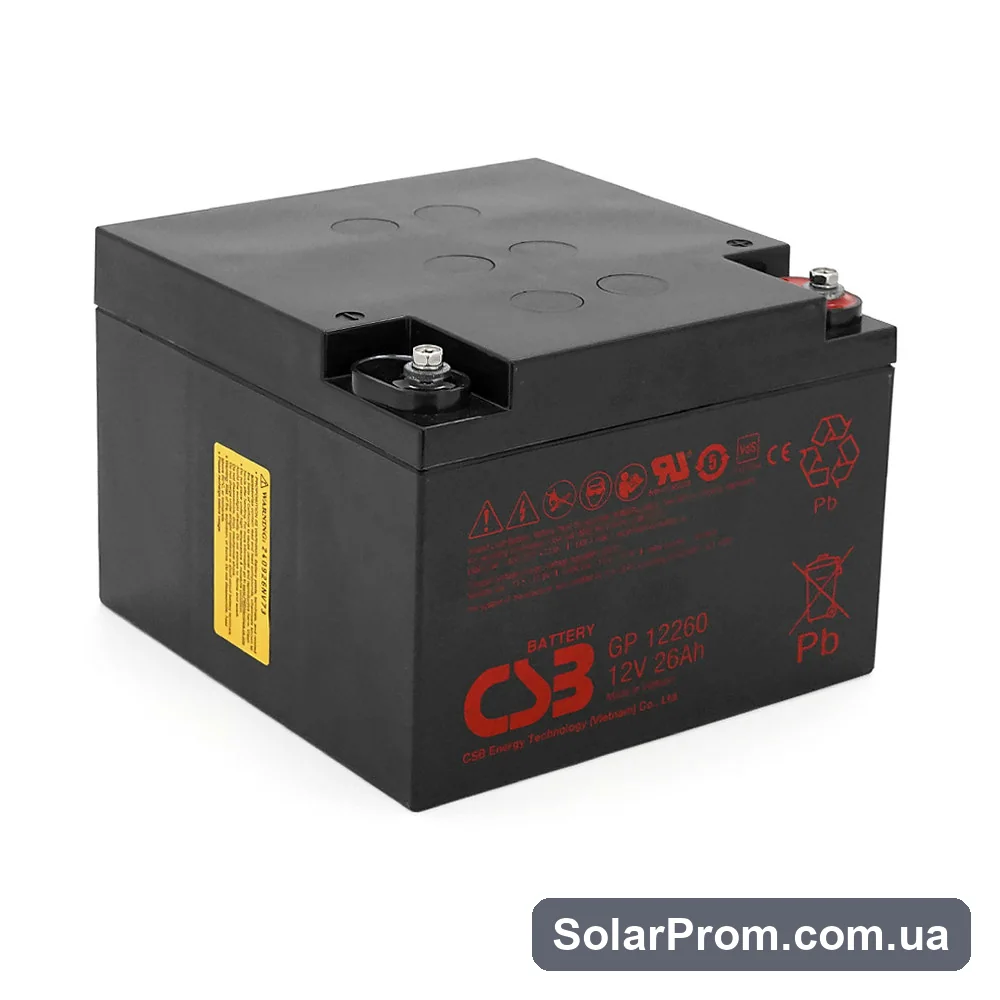 Аккумуляторная батарея CSB GP12260, 12V 26Ah (166х175х125 мм), Q2 / 72 (ВЬЕТНАМ) в каталоге SolarProm