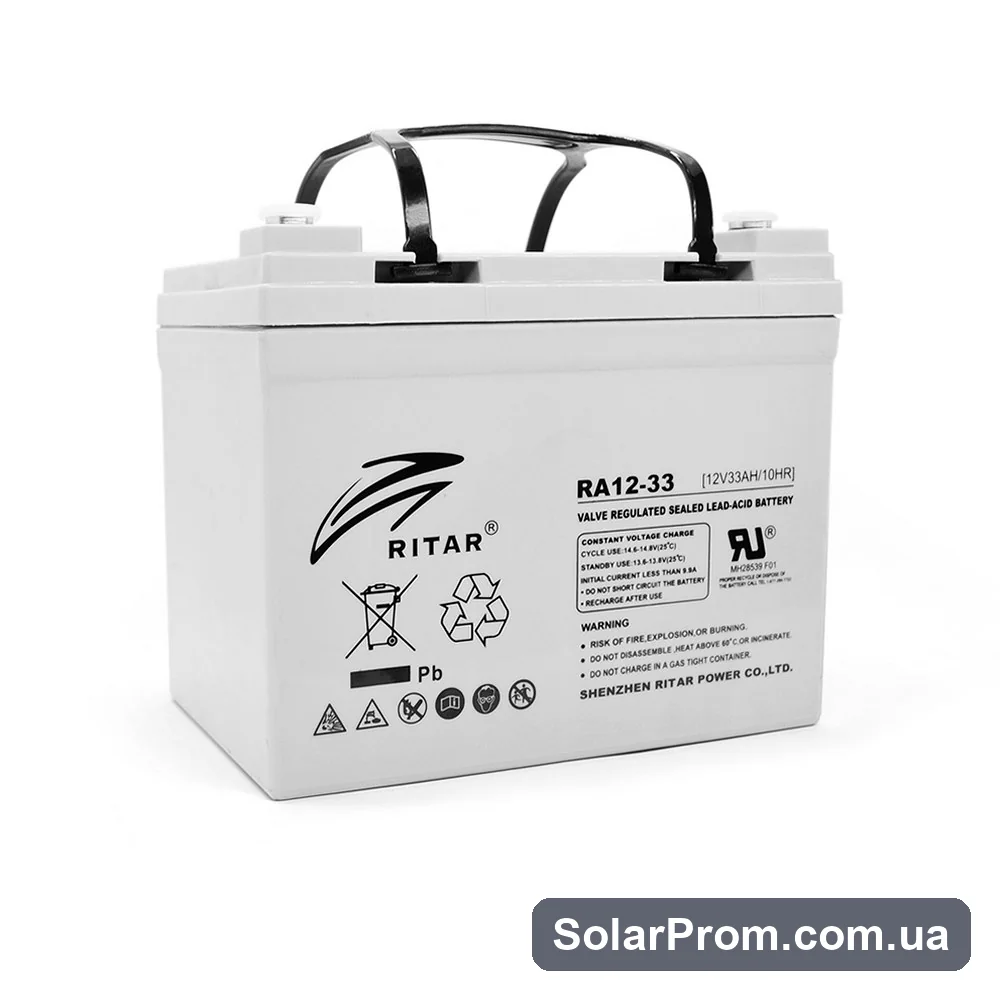 Аккумуляторная батарея AGM RITAR RA12-33, Gray Case, 12V 33.0Ah ( 195 x 130 x155 (168) ) Q1 в каталоге SolarProm