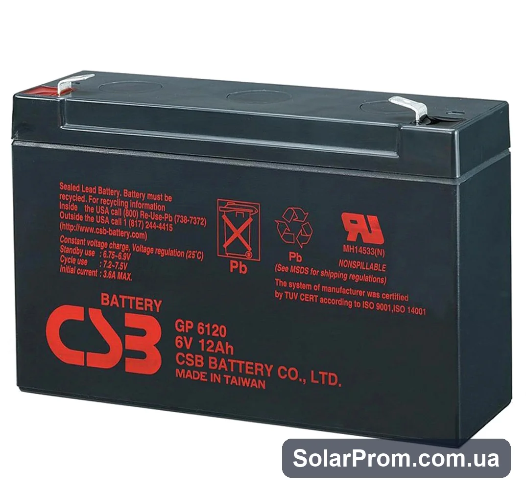 Аккумуляторная батарея CSB GP6120, 6V 12Ah (150 x 50 x 95 (100)) Q10 — фото товара в каталоге SolarProm