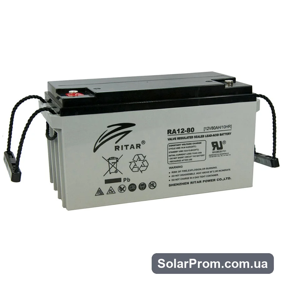 Аккумуляторная батарея AGM RITAR DC12-80, Gray Case, 12V 80Ah ( 350 x 167 x 182 ) Q1 в каталоге SolarProm