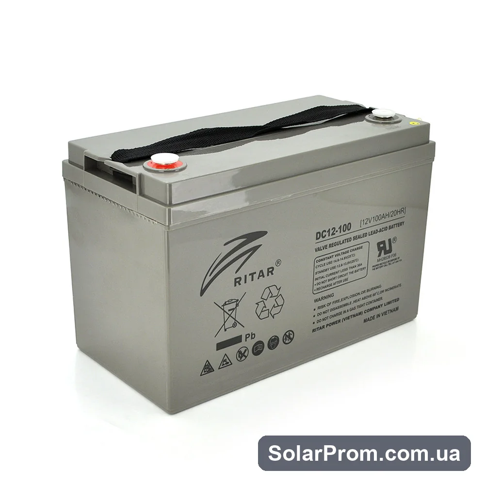 Аккумуляторная батарея AGM RITAR DC12-100, Gray Case, 12V 100Ah ( 328 x 172 x 215 (220) Q1 в каталоге SolarProm
