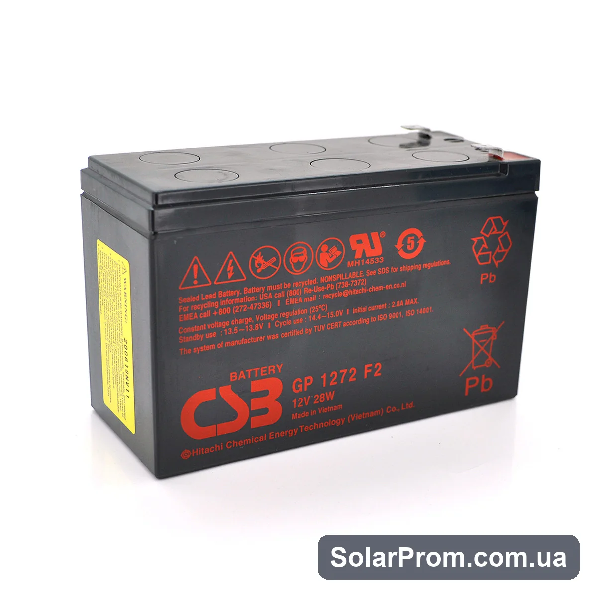 Аккумуляторная батарея CSB GP1272F2, 12V 7,2Ah (28W) (151х65х100мм) 2.1кг Q10 — фото товара в каталоге SolarProm