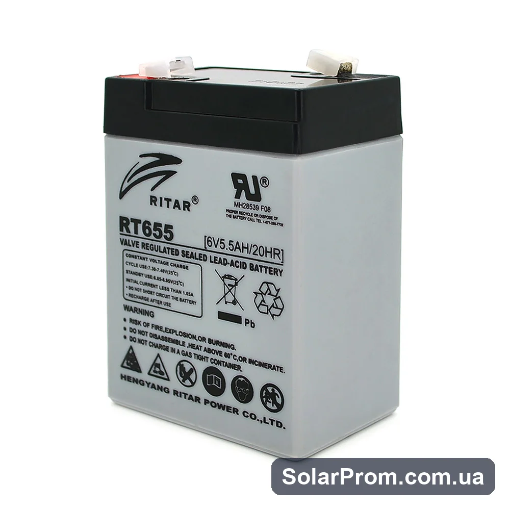 Аккумуляторная батарея AGM RITAR RT655, Gray Case, 6V 5.5Ah (70х47х99 (105)) Q20 в каталоге SolarProm