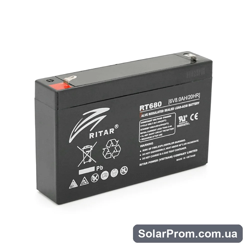 Аккумуляторная батарея AGM RITAR RT680, Black Case, 6V 8Ah (151х34х94 (100)) Q10 в каталоге SolarProm