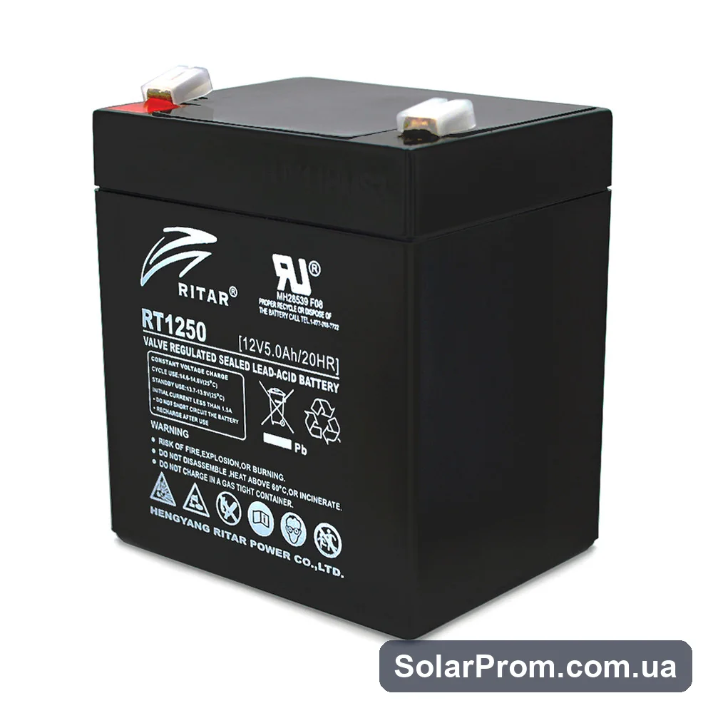 Аккумуляторная батарея AGM RITAR RT1250B, Black Case, 12V 5.0Ah ( 90 х70 х 101 (107) ) Q10 в каталоге SolarProm