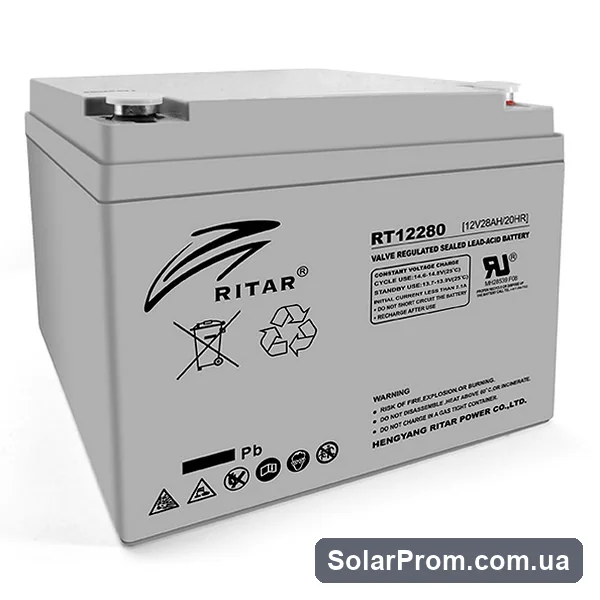 Аккумуляторная батарея AGM RITAR RT12280 M5, Gray Case, 12V 28Ah (166х178х125) Q4 в каталоге SolarProm