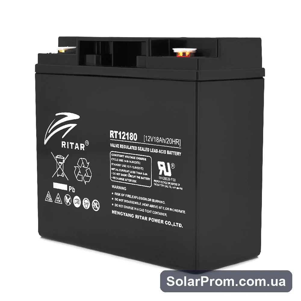 Аккумуляторная батарея AGM RITAR RT12180BM5, Black Case, 12V 18.0Ah (181х77х167) Q2 в каталоге SolarProm