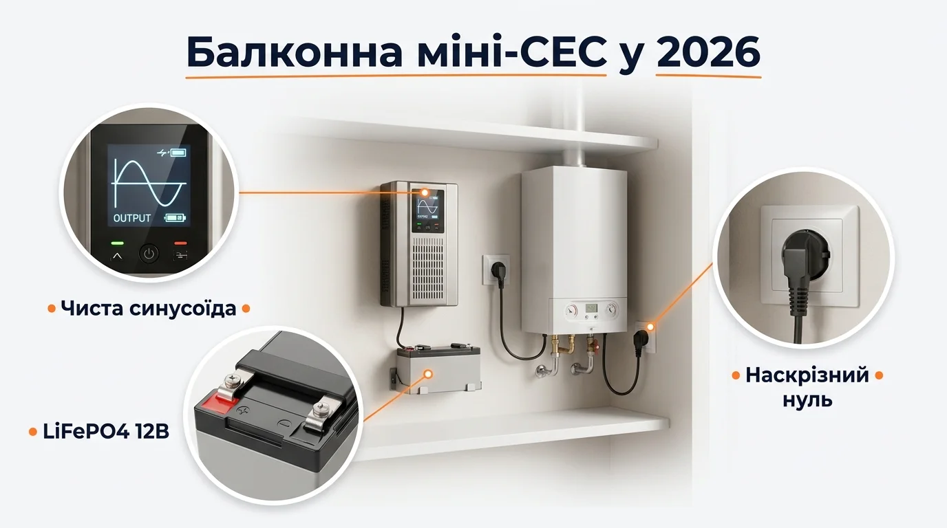 Інфографіка: Балконна міні-СЕС у 2026: що дозволено, безпечно і вигідно