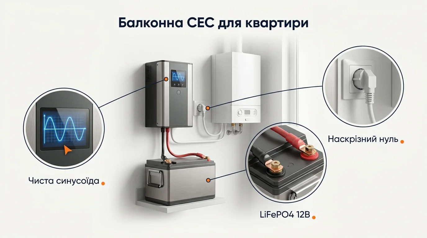 Инфографика: Балконная СЭС для квартиры: что реально, безопасно и законно