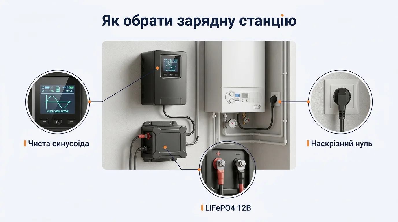 Інфографіка: Як обрати зарядну станцію: потужність, ємність і сценарій