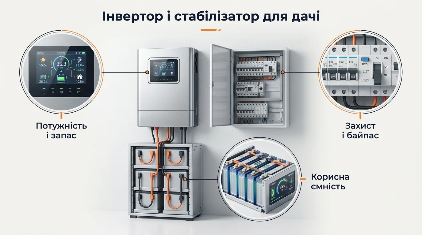 Инфографика: Инвертор и стабилизатор для дачи: вода, свет, насос