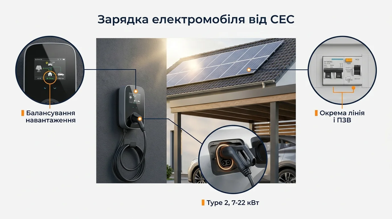 Інфографіка: Зарядка електромобіля від СЕС: реальні сценарії