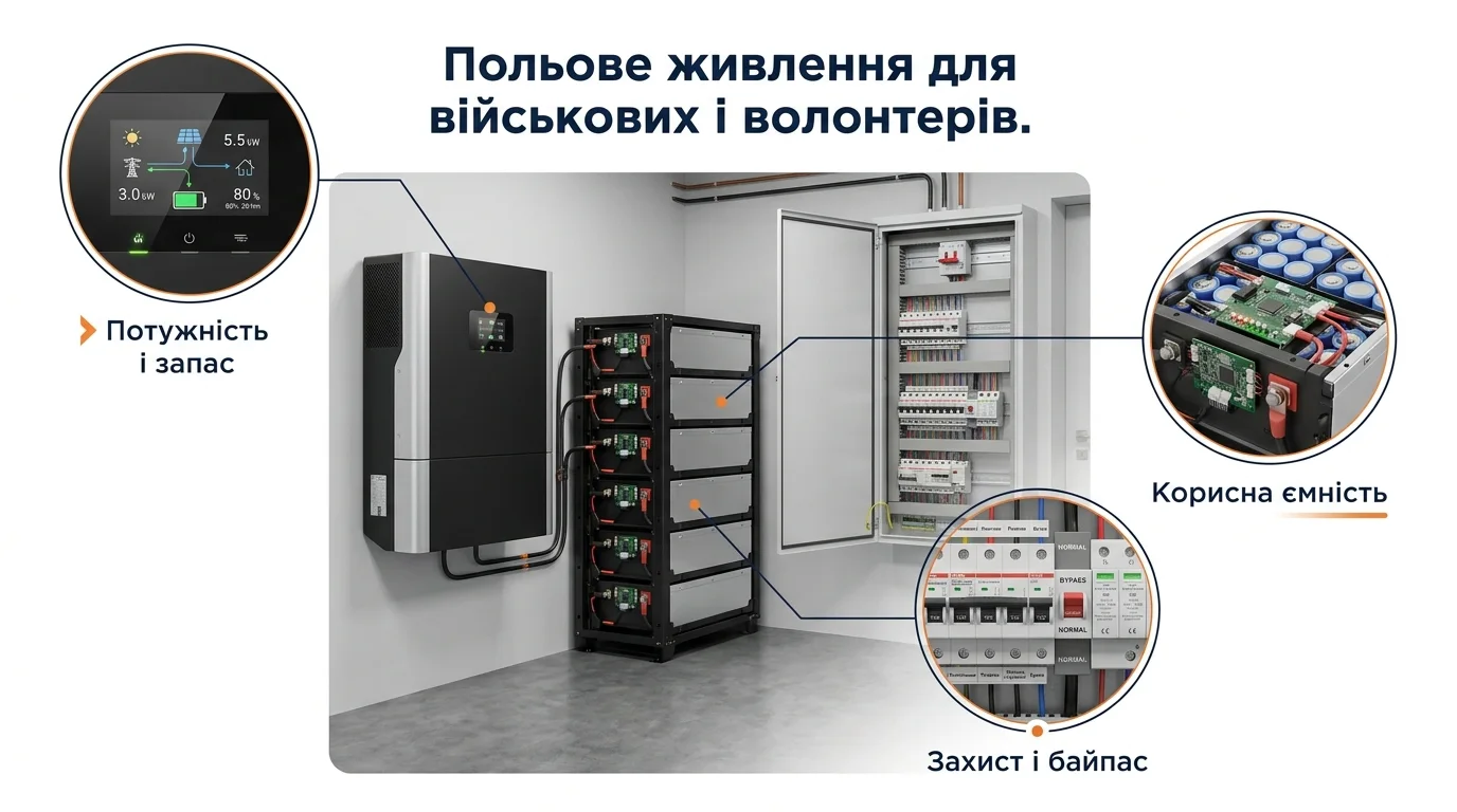 Инфографика: Полевое питание для военных и волонтеров: станция, АКБ, солнце
