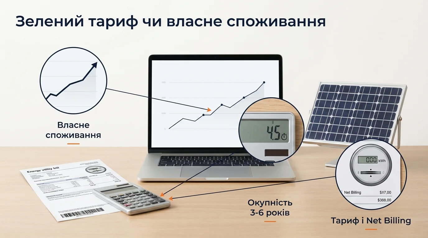Інфографіка: Зелений тариф чи власне споживання: як рахувати СЕС у 2026