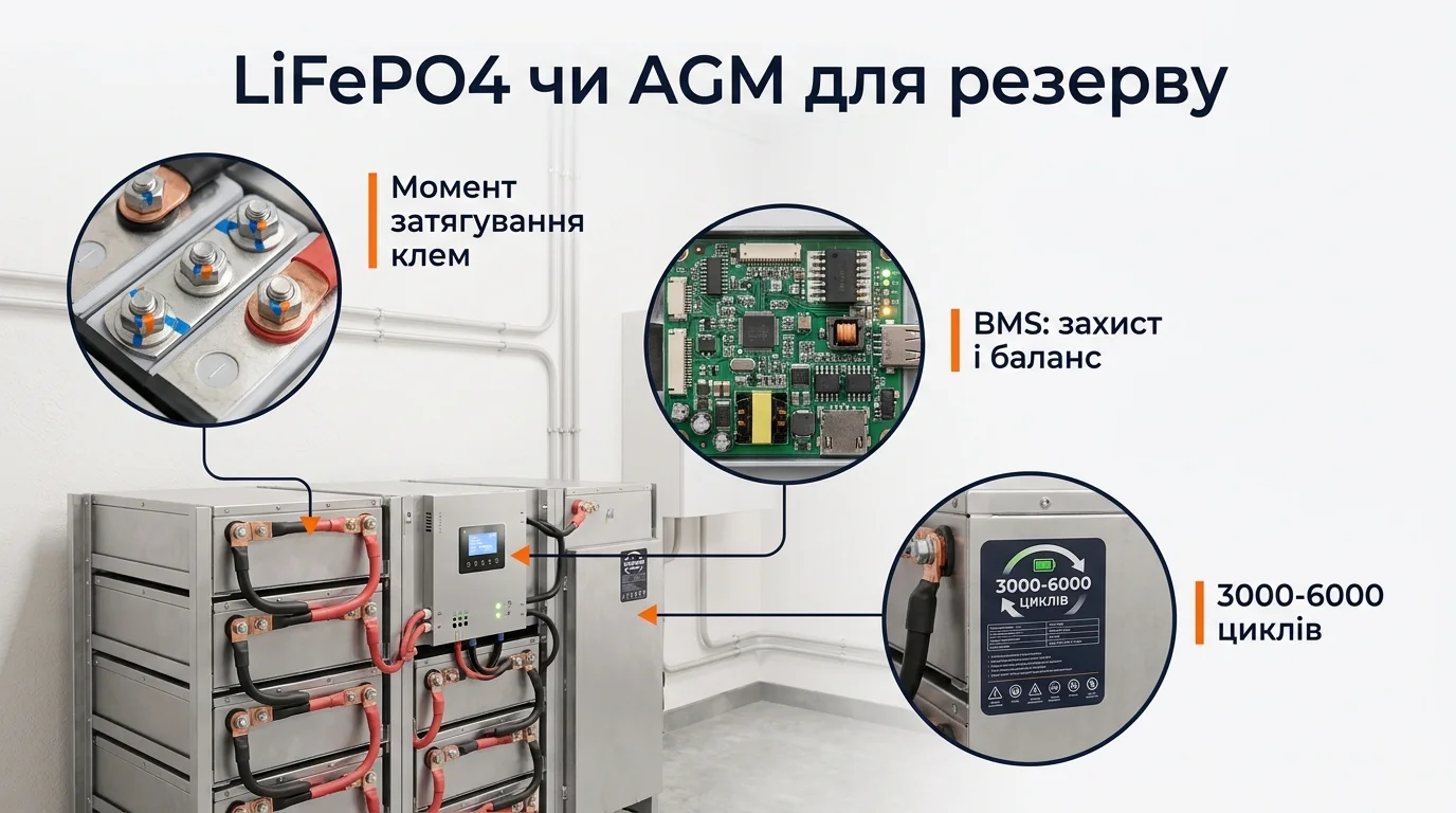 Інфографіка: LiFePO4 чи AGM для резерву: реальна вартість кВт*год