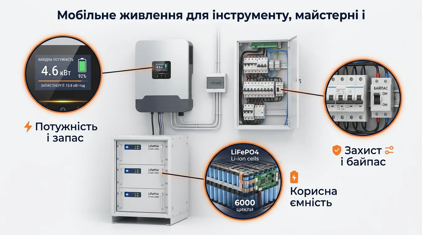 Інфографіка: Мобільне живлення для інструменту, майстерні і будмайданчика