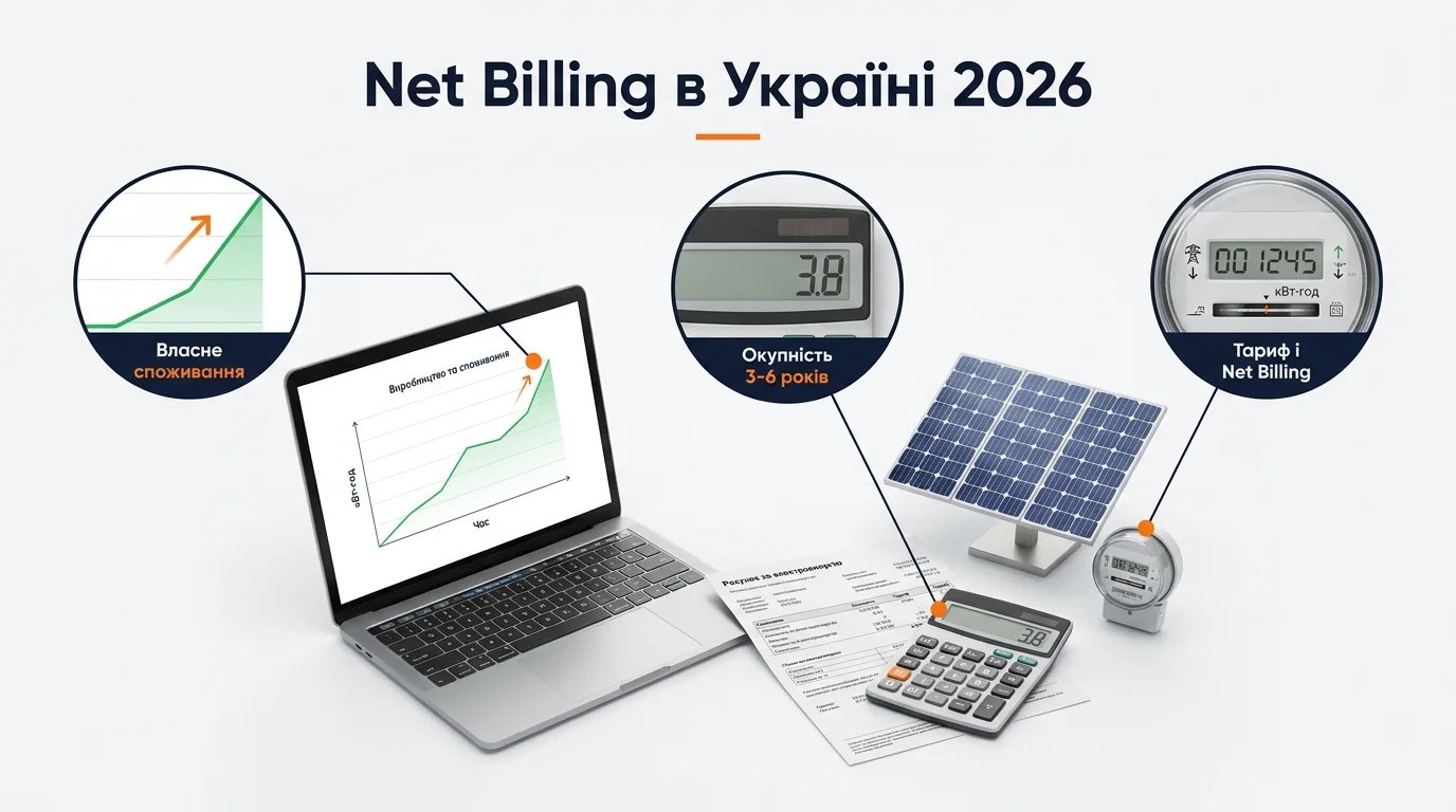 Інфографіка: Net Billing в Україні 2026: що врахувати власнику СЕС