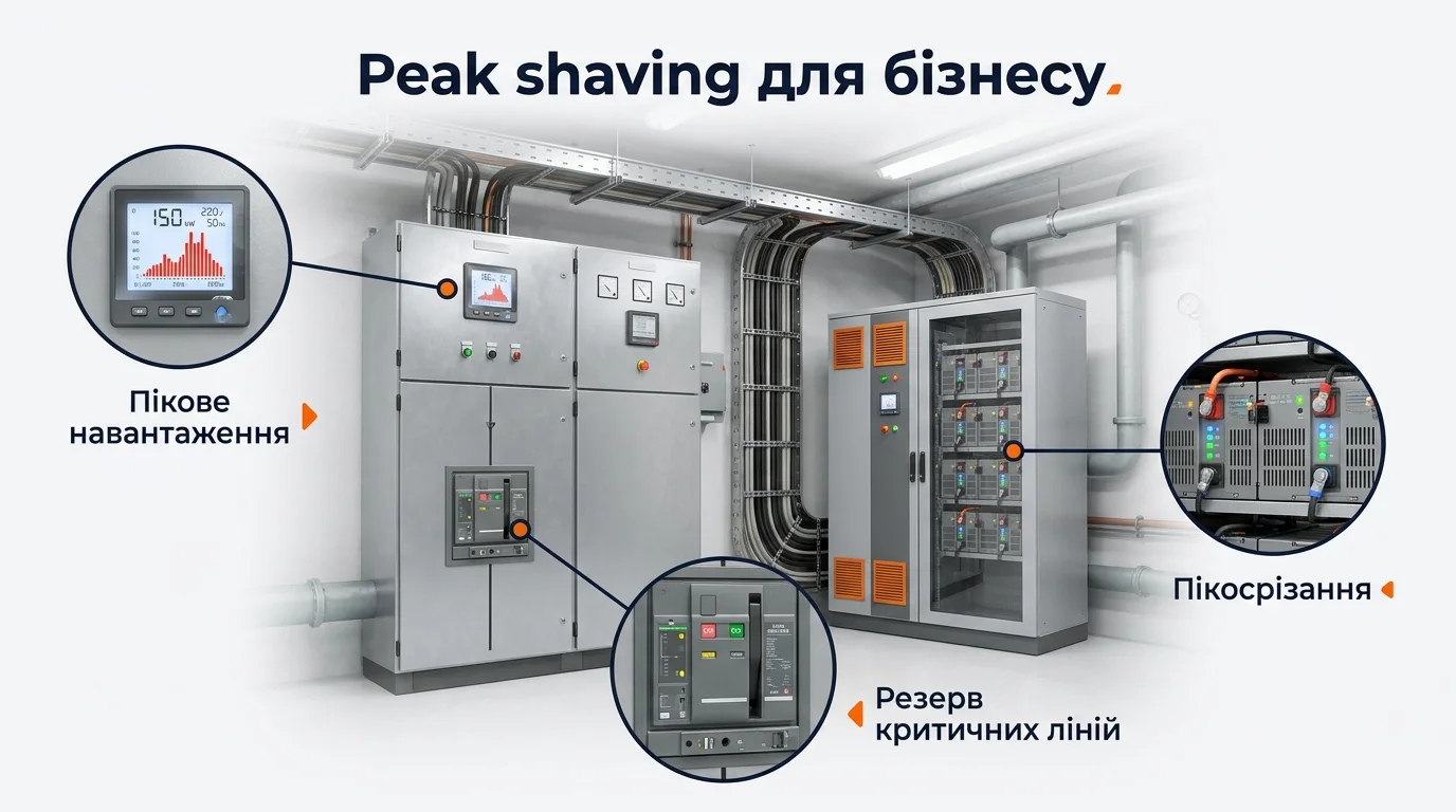 Інфографіка: Peak shaving для бізнесу: коли BESS зменшує піки потужності