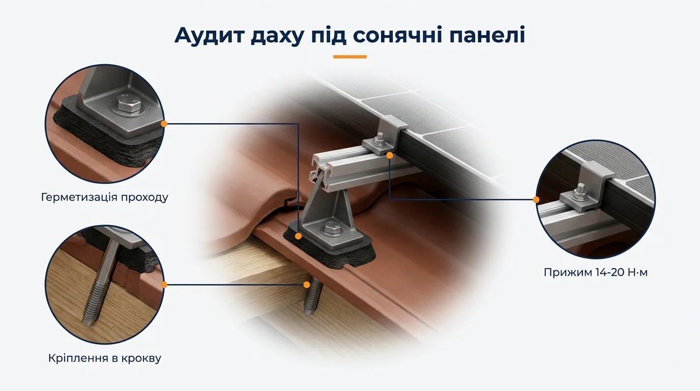 Інфографіка: Аудит даху під сонячні панелі: 12 речей до кошторису