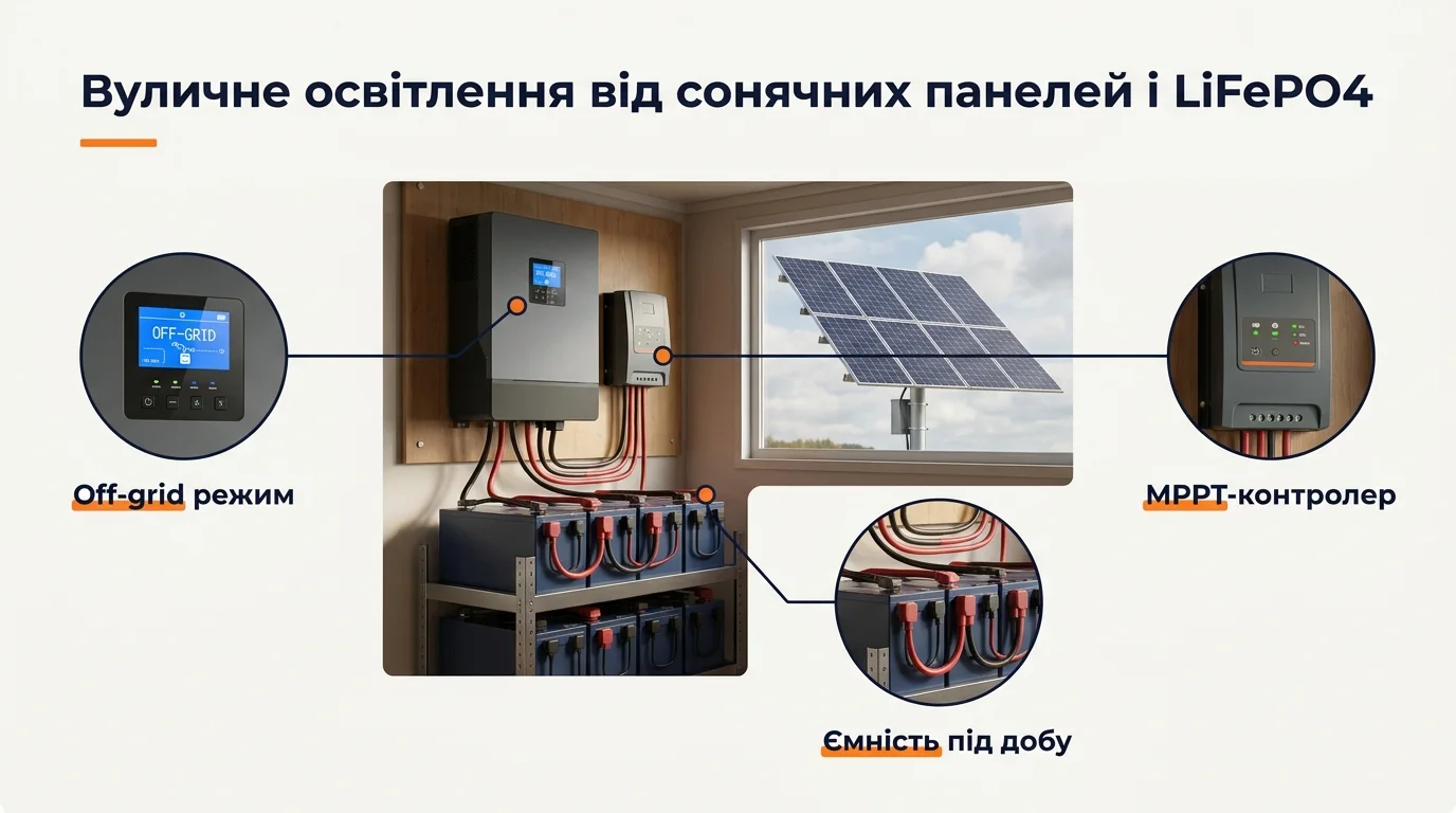 Інфографіка: Вуличне освітлення від сонячних панелей і LiFePO4 АКБ