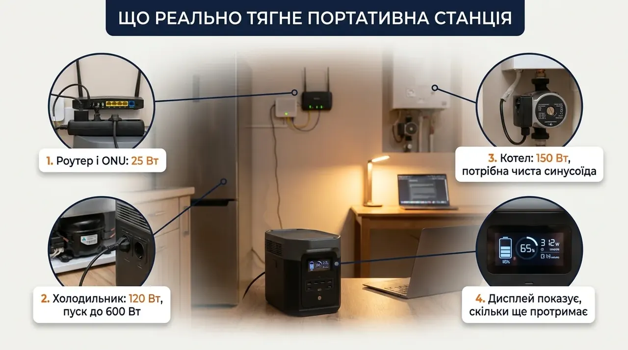 Схема: які прилади живить портативна зарядна станція у квартирі та скільки вони споживають