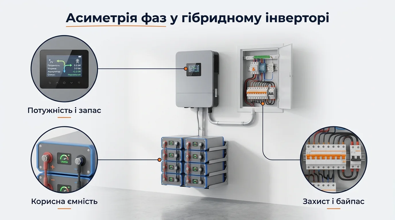 Інфографіка: Асиметрія фаз у гібридному інверторі: чому це важливо